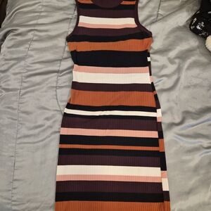 No Boundaries Striped Ribbed Midi Dress in Black, Pink, Rust and Cream